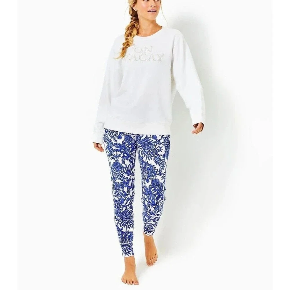 Lilly Pulitzer Long Sleeve Beaded Sweatshirt Top Ribbed White Cotton S 289953